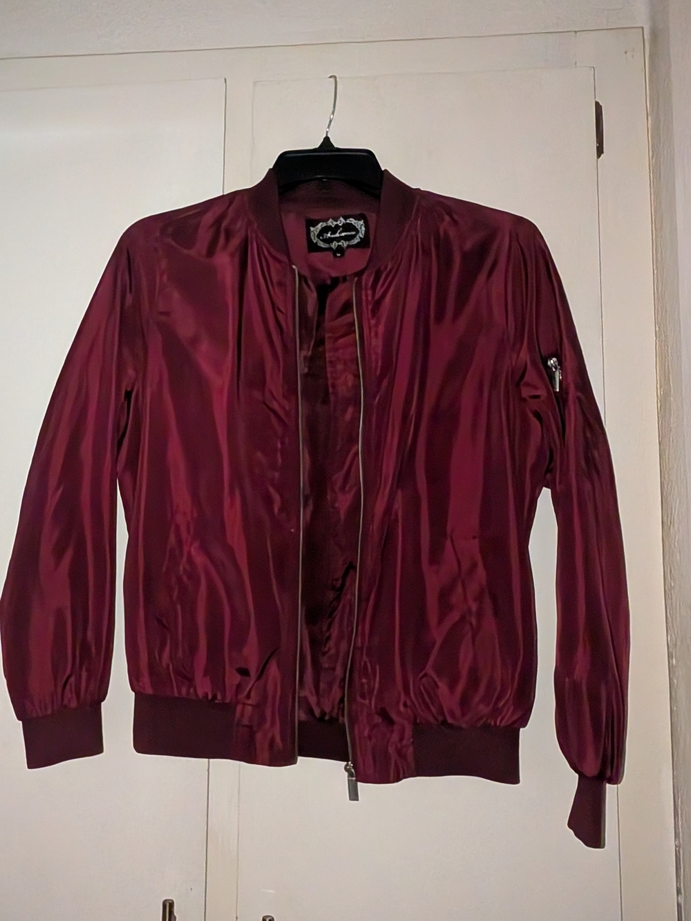 Ambiance Maroon Satin Bomber Jacket